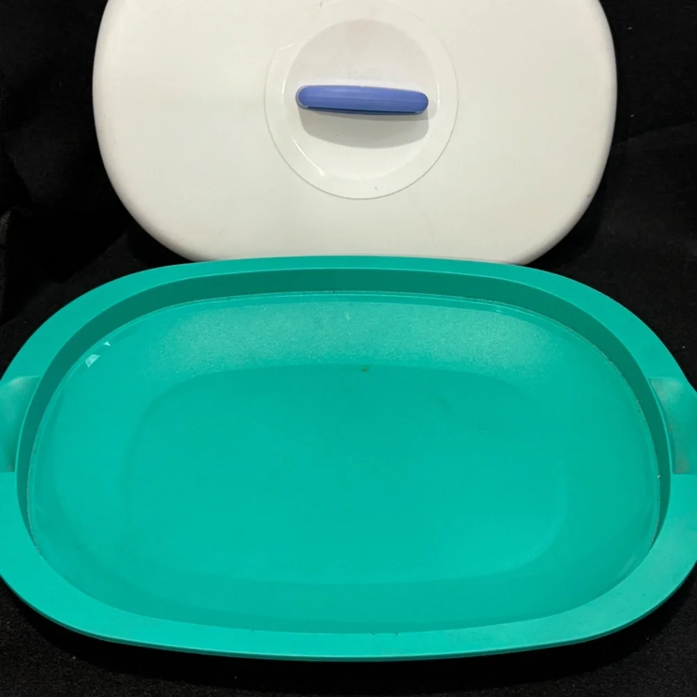 TUPPERWARE Teal Shallow Oval Dish 1 3/4 Cups Lid #3184A-3 & Bottom #3190A-2